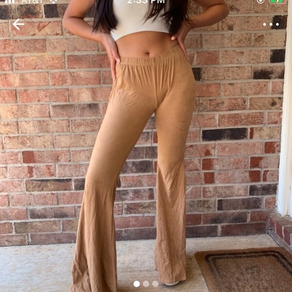 SUEDE FLARE LEGGING PANTS - Picture 1 of 2